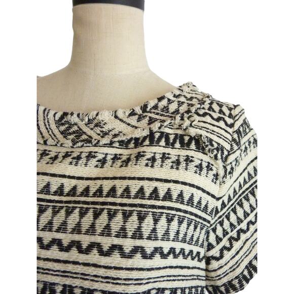 NWT Banana Republic Black White Boho Tribal Geometric Frayed Hem Dress Size 12 - Picture 5 of 7